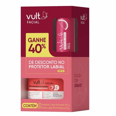 Kit Vult Facial Creme Hidratante Antissinais 100g + Protetor Labial FPS15 Melancia 3,5g