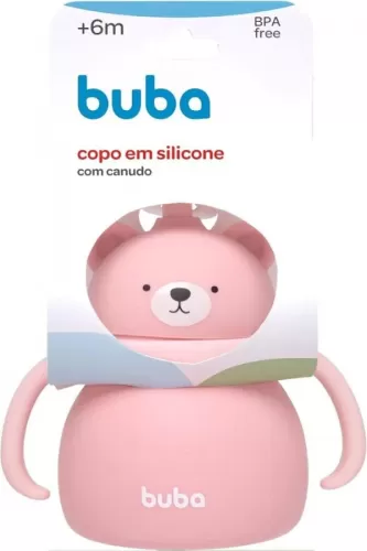 Buba Copo em Silicone Com Canudo Ursinho Rosa