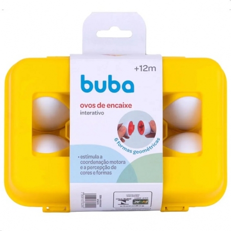 Buba Brinquedo Educativo, Jogo de Encaixe com Formas Geométricas, Caixa com 6 Ovos de Plástico interativo